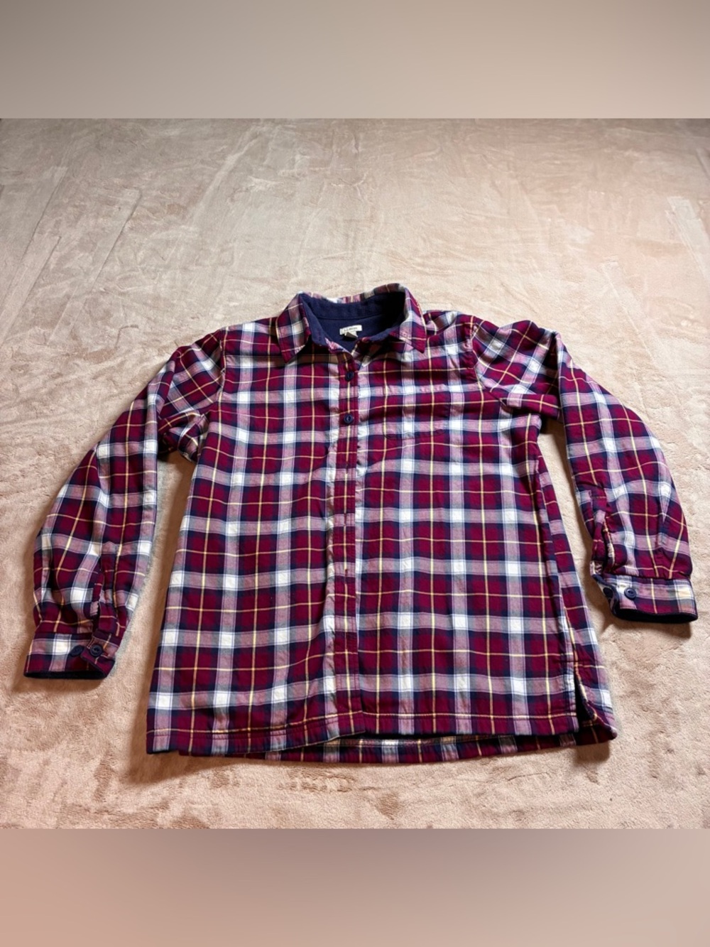 L.L.Bean Women's Medium Fleece Lined Flannel Maroon Plaid Shacket Gorpcore Warm
